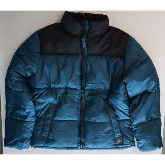Aeropostale 3083 Men's Sz M Teal/Black Colorblock Heavyweight Puffer Jacket - Picture 11 of 13